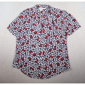 VINTAGE WOMEN'S RED WHITE BLUE SHORT SLEEVE SILKY TEXTURED BLOUSE - SHAPELY - 8